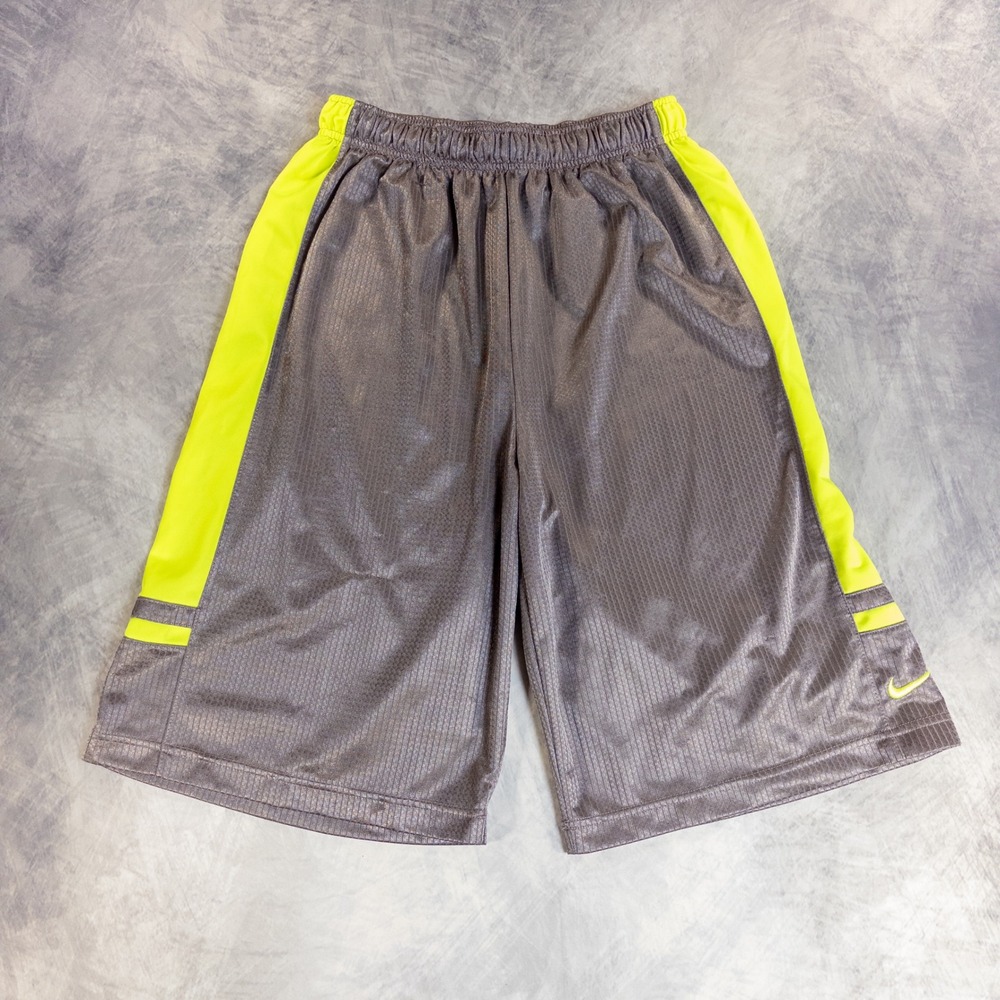 Nike Basketball Shorts Boys XL Gray Neon Yellow Mesh Athletic Activewear